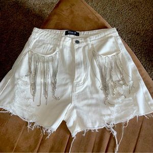 Buckle White jeweled Fringe shorts! Never worn!